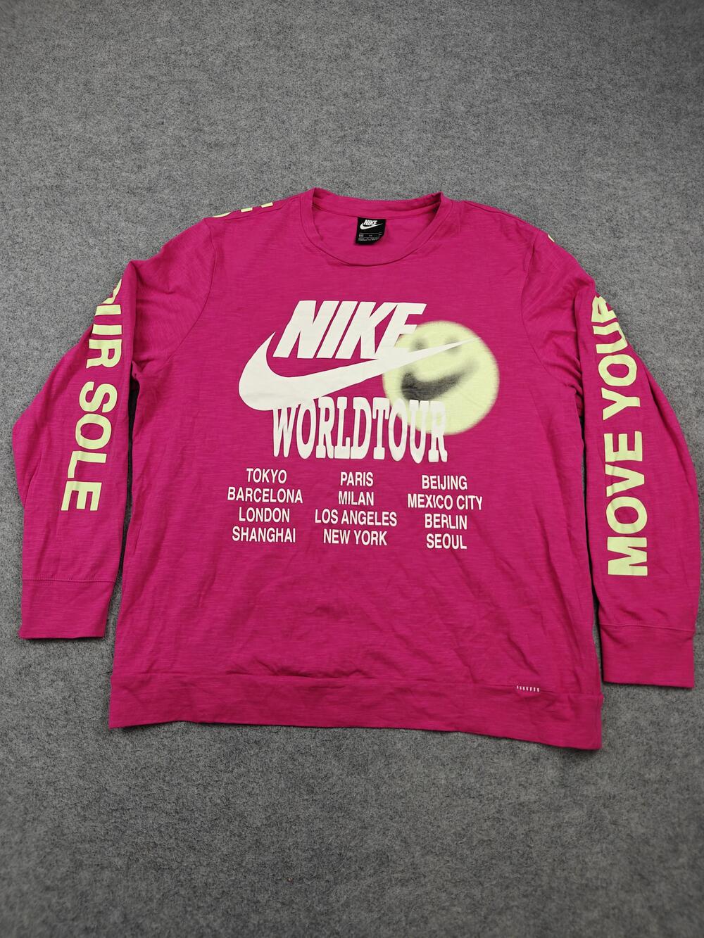 Nike Shirt Mens XL Pink World Tour Long Sleeve Crewneck Graphic Move Your Sole